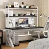 Mesa de computador para casa com painel perfurado, mesa gamer, design simples, adequada para quartos, mesa de estudo para estudantes e mesa de escrita integrada com estante