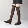 Botas Altas Versátiles Otoño Invierno para Mujer Transfronterizas Punta Redonda de Goma Antideslizantes Botas Largas Suela Gruesa Ligera de Poner Color Sólido Tacón Medio Talla Grande