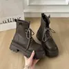 Botas Martin para Niños Botines Cortos para Mujer Retro Americano Aumento de Altura Primavera Otoño 2026 Nuevos Suela Gruesa con Cordones Versátiles Estilo Británico