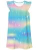 Pijama Feminino Casual Doce com Mangas Volantes, Estampa Digital 3D Gradiente Arco-Íris Aurora Estrela Iridescente, Estilo Europeu e Americano, Transfronteiriço