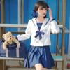 Genuíno náutico menina jk uniforme vestido terno de manga comprida marinheiro vestido japonês uniforme escolar feminino estilo marinha vestido médio saia curta