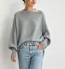 Suéter de punto oversized con cuello redondo, transfronterizo europeo y americano, otoño/invierno 2026, marca independiente, estilo holgado y relajado, suéter de color liso para mujer