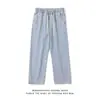 Calça jeans masculina de estilo streetwear americano do Sudeste Asiático, lavada e com aspecto desgastado, para primavera e outono, corte reto e solto, vibe high street