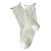 Calcetines de encaje finos de verano para mujer, calcetines transpirables de malla hueca hasta la pantorrilla, estilo japonés versátil, algodón de Xinjiang, calcetines largos blancos apilados