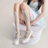 Medias Blancas de Encaje Medias de Verano Finas para Niños Lazo de Encaje Estilo Lolita Hueco Calcetines de Ballet para Pantorrilla