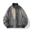 Chaqueta de aviador estilo europeo americano con tres pruebas, cuello alto, corte holgado, chaqueta de trabajo vintage Ma1 con cuello de punto para hombre, adecuada para primavera y otoño