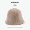 Chapéu Bucket Feminino Outono e Inverno Estilo Coreano Versátil Tendência Pelo de Coelho Chapéu de Pescador Quente Popular Estilo Japonês Pequeno Chapéu de Tricô Bacia para Rosto