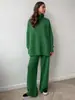 Conjunto de Suéter de Cuello Alto para Mujer Nuevo Otoño e Invierno Europeo y Americano Conjunto de Dos Piezas de Punto Casual Holgado y Pantalones Largos para Mujer