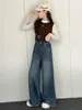 Nuevos Pantalones Casuales Estilo Coreano para Niñas Primavera/Otoño, Pantalones de Pierna Recta de Cintura Alta con Dobladillos Deshilachados de Luna Creciente