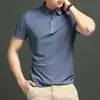 Camisa Polo Masculina de Manga Curta de Seda de Gelo Sem Costura Verão Casual de Alta Qualidade Refrescante Roupa de Trabalho T-shirt Lisa com Gola