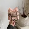 Bolso Cruzado de Lana a Cuadros Estilo Coreano Celebridad de Internet 2024 Mini Bolso Cubo para Niñas Bolso de Hombro con Cadena de Moda Estilo Chanel