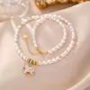 Collar de Perlas Naturales de Agua Dulce Yilu Plata Plata de Ley S925 Esmalte Anillo Corredor Colorido Colgante Caballo de Madera Pequeño Listo en Stock