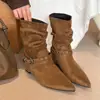 Primer Encuentro Botines de Tobillo Versátiles de Moda con Punta Fina y Hebilla Estilo Nuevo Otoño 2026 Botas de Moda que Aumentan la Estatura para Mujeres Bajitas