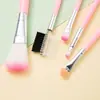 Set de 5 Brochas de Maquillaje con Estuche de PVC, Brocha para Rubor, Brocha para Sombras de Ojos, Herramientas de Belleza, Set de Brochas de Maquillaje Portátil