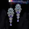 Pendientes Europeos y Americanos de Zirconia de Alta Resistencia, Pendientes de Flor de Gama Alta, Elegantes Pendientes Largos de Gota de Agua, Joyería para Banquete de Boda para Mujeres