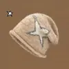 Gorro de tricô floral cinza estilo ins de blogueira coreana para mulheres, chapéu de lã quente de inverno para circunferência de cabeça grande