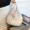 Bolsa Doce Coreana Tecida com Flores Coloridas, Bolsa Casual de Tricô para Mulheres, Bolsa Retrô Estilo Preguiçoso de Ombro Único/Axila