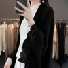 Xale Shawl de Lã com Acabamento em Renda 25 Outono e Inverno Novo Estilo Fashionável Estilo Preguiçoso Cor Sólida Cardigan de Tricô