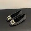 Versão Coreana 2025 Sapatos de Salto Baixo com Strass Estilo Francês para Mulheres, com Aumento Oculto de Altura, Sapatos Quentes Peludos Forrados com Lã para Outono e Inverno, Elegantes e Versáteis