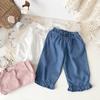 Calças Jeans Tencel de Perna Larga para Bebê Menina Primavera e Verão Cross-Border ins Calças Jeans Anti-Mosquito Folha de Lótus para Menina