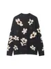 Cárdigan Suéter Jacquard con Patrón Floral, Cuello en V, Botones al Frente, Manga Larga para Mujer, Nuevo Estilo Europeo y Americano Otoño e Invierno