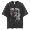 Camiseta Vintage Lavada Street Hip-Hop Anime Gojo Satoru Jujutsu Kaisen Gráfica Casual Algodón Verano Manga Corta