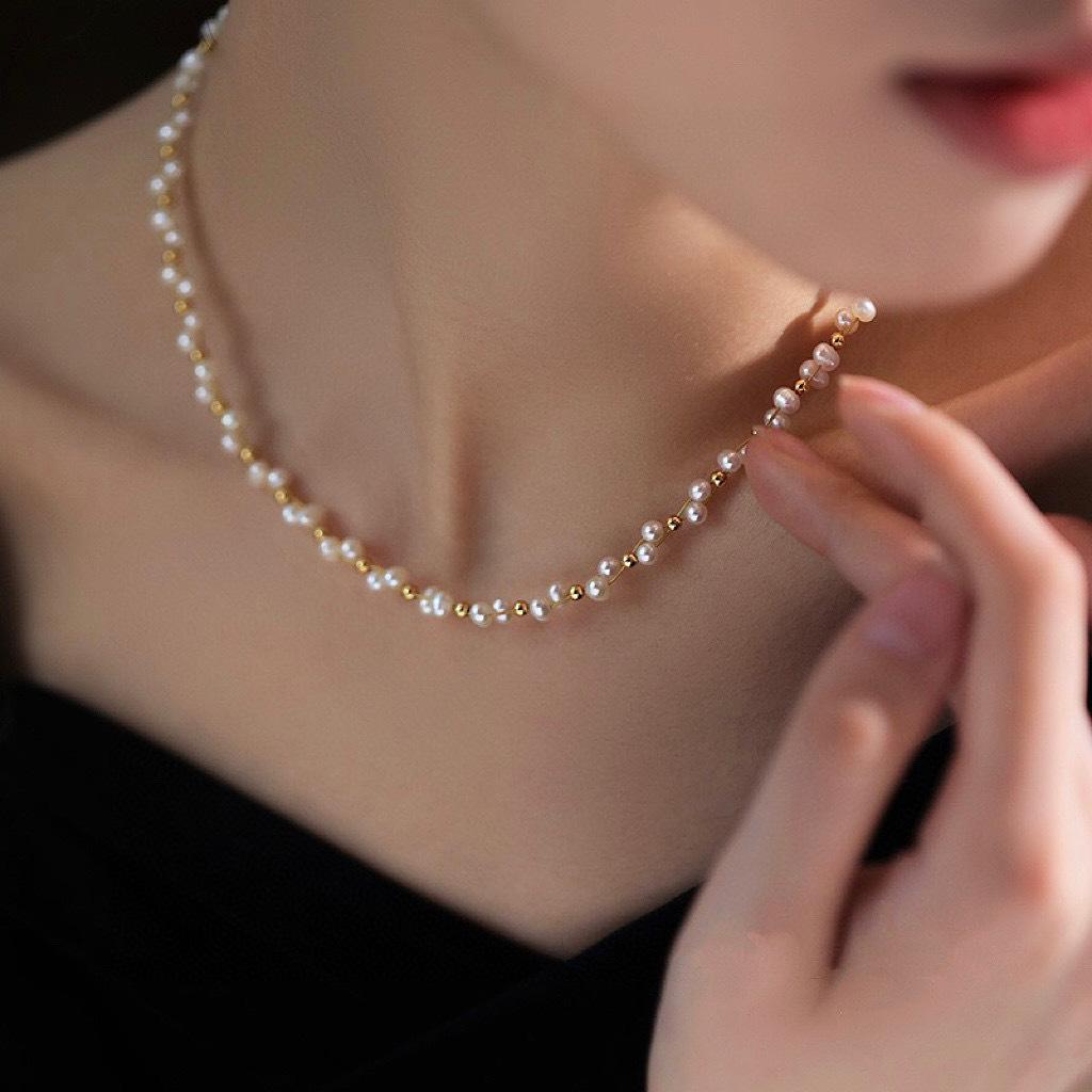 法式轻奢编织天然淡水珍珠项链高级感小众设计珍珠满天