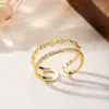 Novo anel de casal transfronteiriço, anel feminino de diamante, anel aberto de zircônia, presente de Dia dos Namorados, banhado a ouro, estilo coreano ousado, atacado europeu e americano