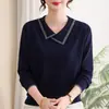 Blusa de tricô de outono para mãe 2026 novo estilo para mulheres de meia-idade e idosas, suéter base fino e estiloso para primavera e outono
