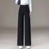 Calça de terno feminina azul marinho slim fit perna reta, nova coleção primavera/outono 2026, cintura alta, casual, com caimento fluido, perna larga