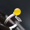 Anillo de plata Nafoge al por mayor incrustado con calcedonia amarilla natural anillo de plata de ley 990 anillo de plata abierto retro hecho a mano