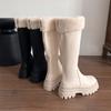 Botas de moda para mujer, otoño e invierno 2024, nuevas, gruesas, cálidas, de algodón, con suela gruesa, adelgazantes, con tacón grueso y forro polar.