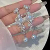 Brincos Longos com Franjas e Pérolas de Luxo Leve de Nicho de Alta Qualidade para Mulheres Socialites Mesmo Estilo Moda Versátil Elegantes Brincos de Zircônia