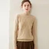 Suéter Base de Cachemira con Cuello Medio para Mujer Otoño/Invierno 2026 Patrón de Trigo Jersey Grueso Elegante Suéter Tejido para el Trabajo