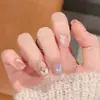 Unhas Usáveis Feitas à Mão Atacado Xiaohongshu Douyin Venda Quente Diamante Borboleta Coração High-End Nail Art Unhas Usáveis 24 Peças
