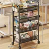 Estante de armazenamento pequena com rodinhas, multicamadas com rodas, estante móvel para ao lado da mesa, estante de armazenamento de livros para salas de aula de estudantes, estante de chão