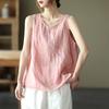 Camisola Casual Artística Retro de Retazos de Color Sólido sin Mangas de Cuello Redondo Estilo de Primavera y Verano del Sudeste Asiático