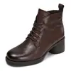 Botas de Moda de Couro de Vaca Macio Novas Outono/Inverno 2026 Bico Redondo Salto Alto Grosso Couro Genuíno Vintage Botas Curtas Martin com Cadarço