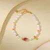 Yuebao Jewelry Plata de Ley S925 Chapado en Oro Perla Turmalina Forma de Huevo Cuadrado Tarjeta de Bendición Zen Nicho Moda Pulsera