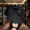 Camisa polo masculina casual de verão, estilo britânico, slim fit, retrô, versátil, estilo coreano, moderna, estampada, gola dobrável, manga curta