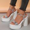 2024 Talla grande transfronteriza Punta delgada Correa con hebilla Tacón grueso Sandalias Verano Nuevo Tacón alto Zapatos de mujer Estilo europeo y americano Moda