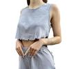 Traje de chaleco sin mangas con cuello redondo y shorts, sexy transfronterizo, color sólido, hueco, delgado, jacquard, traje de pijama, conjunto de dos piezas para mujer