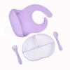Plato de Cena de Silicona para Niños Bicolor Silicona Líquida Ventosa Plato de Cena Tazón para Cena Combinación de Colores Sub-rejilla Tazón Complementario Vajilla para Bebé