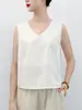 Nueva Camiseta de Lino Puro de Alta Gama para Mujer Chaleco de Mujer Verano Delgado Completamente de Lino Sin Mangas Cuello en V Camiseta Básica