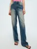 Jeans de algodón puro color gris humo azul vintage lavados, pantalón largo para mujer, nueva colección otoño 2026, de talle alto, adelgazante, de pierna recta, de pierna ancha