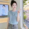 Xale Rosa Vazado Transfronteiriço Camiseta Simples de Manga Curta com Gola Redonda para Mulheres Verão 2026 Estilo Coreano Doce Casual