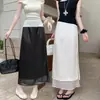 Saia Feminina Casual Longa de Acetato com Renda de Cetim Splicing - Nova Coleção Primavera - Cintura Alta Elegante
