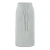 Saia midi casual esportiva de cintura alta com cordão, cor sólida, nova moda outono, versátil, justa, em linha A
