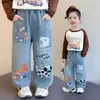 Ropa de Otoño para Niñas Jeans 2026 Nuevo Estilo Niñas Pequeñas Primavera y Otoño Dibujos Animados Suave Ropa Casual Pantalones Rectos para Bebés Niñas