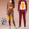 Ropa interior térmica para hombre sin costuras de terciopelo en oferta, forrada de polar, engrosada, con parche de doble cara, traje de pantalón largo para pareja de otoño